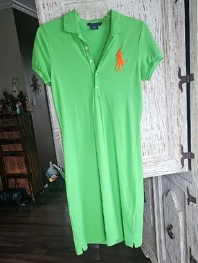 Ralph Lauren Bright Green Polo Dress with Orange Pony - SIZE S